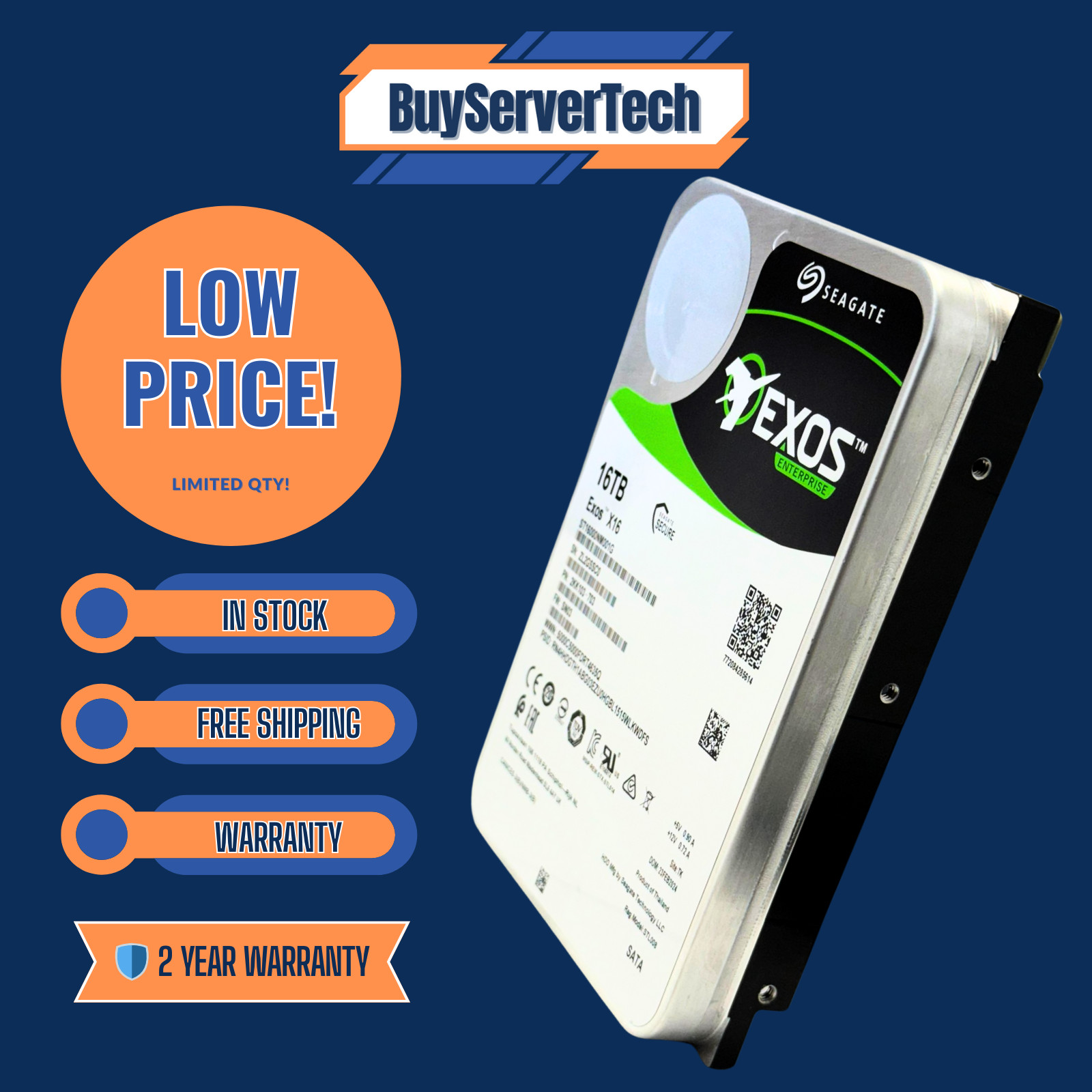 Seagate Exos X1 ST16000NM001G 16TB 7200RPM SATA 6Gb/s 256MB  3.5" HDD