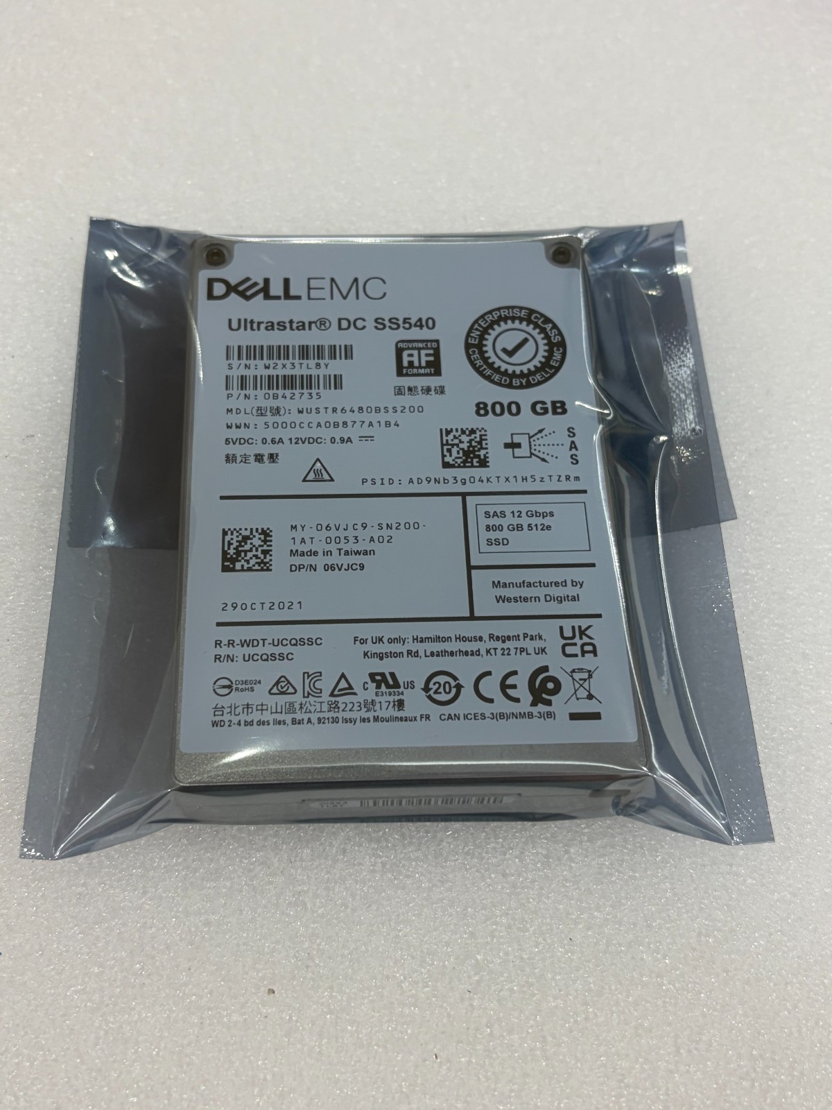 DELL EMC 06VJC9 WUSTR6480BSS200 SS540 0B42735 800G 512e SAS 12Gbps 2.5 in SSD