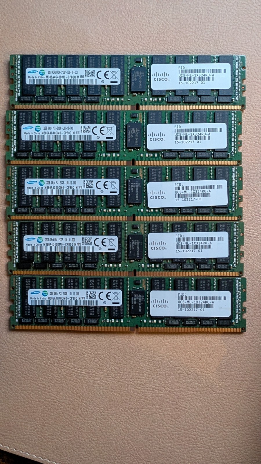 160GB (5x32GB) DDR4-2133 ECC LRDIMM Samsung M386A4G40DM0-CPB0Q PC4-17000L 4Rx4