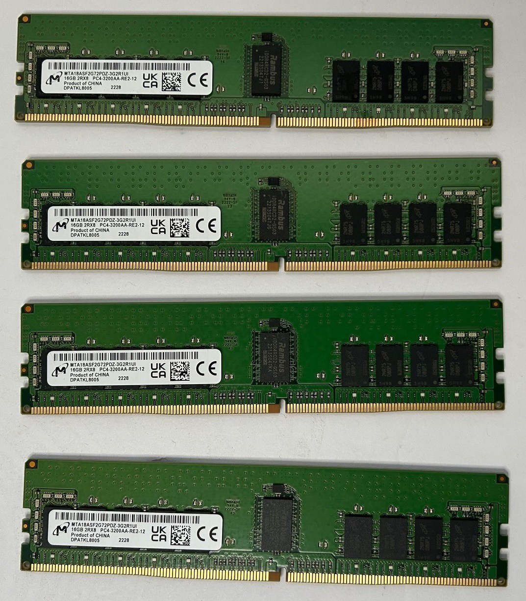 Lot of 4 MICRON 64GB (4X16GB)MTA18ASF2G72PDZ-3G2R1UI PC4-3200AA RDIMM Server RAM