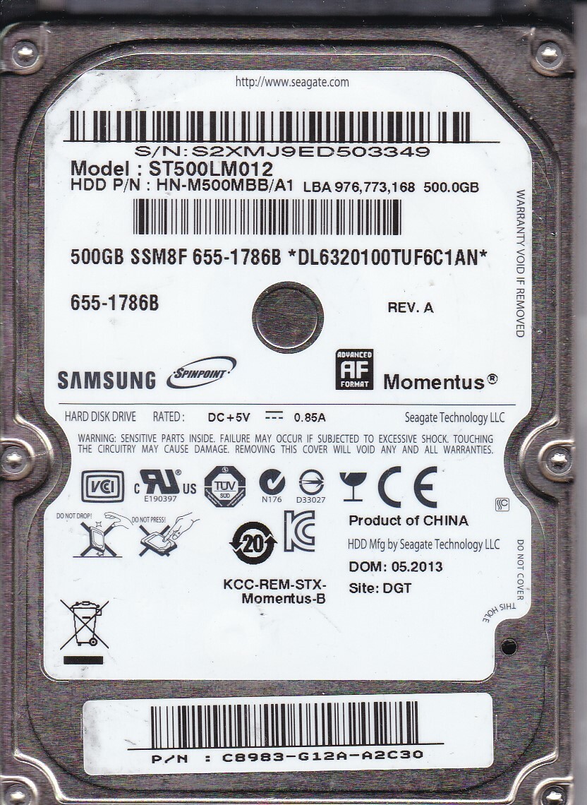 Samsung ST500LM012 pn:C8983-G12A-A2C3O HN-M500MBB/A1 DGT 500GB SATA 2.5" 5615