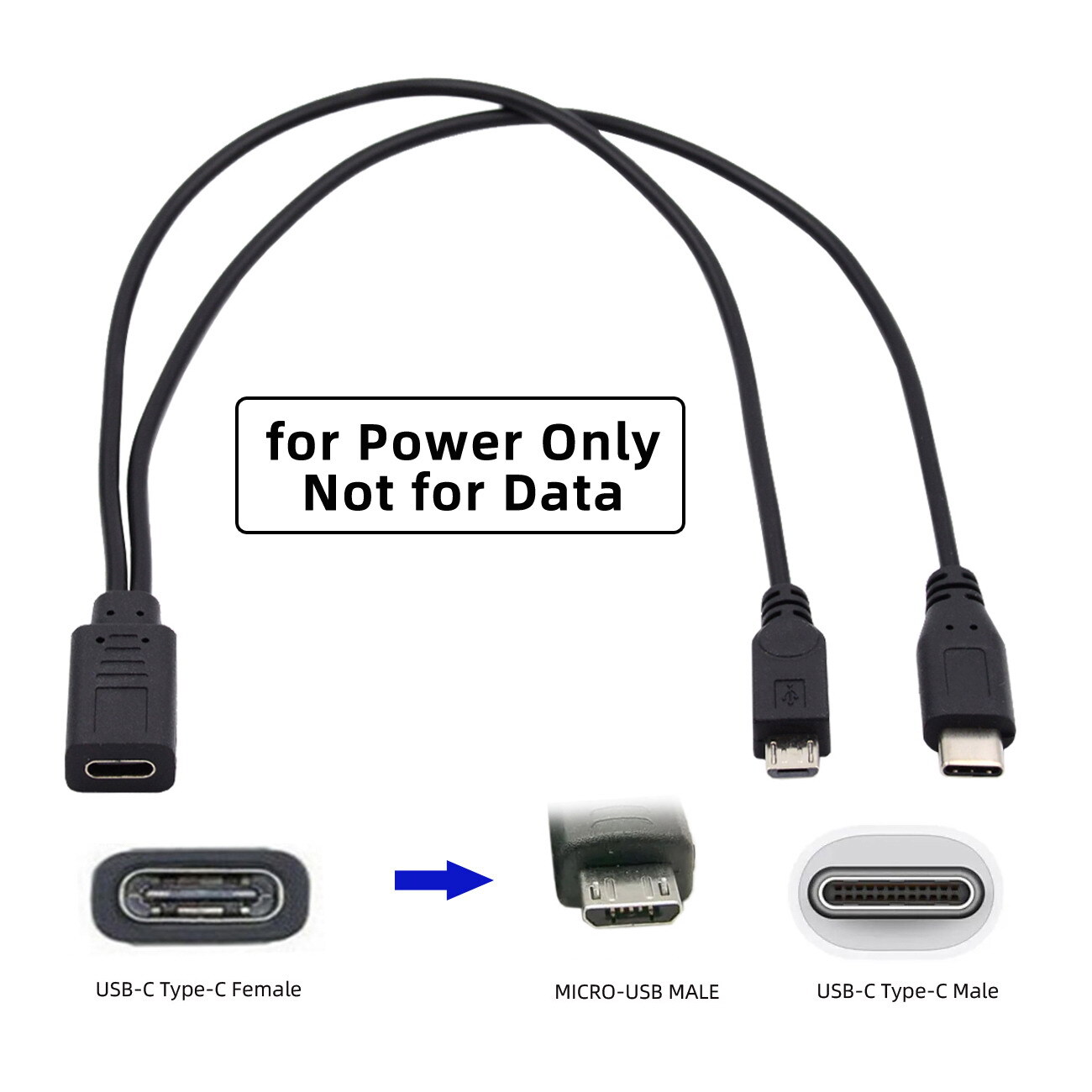 NFHK USB-C Female DC 5V to Dual Micro USB 5Pin Male Splitter Extension Cable