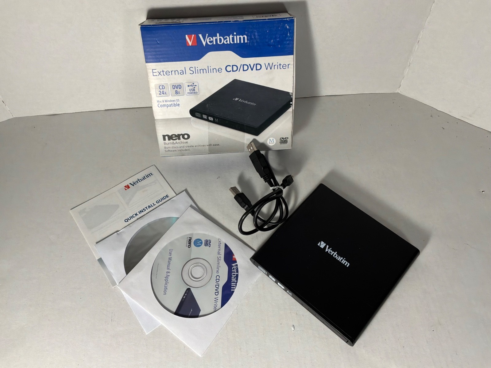 Open Box Verbatim 98938 External Slimline CD/DVD/DVDRW Writer USB 2.0 DL 24x