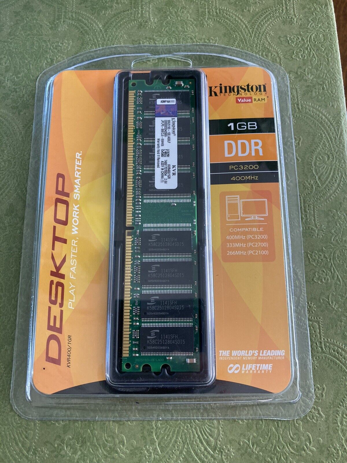 Genuine Kingston Value Ram (KVR400 / 1GB) Desktop PC3200 Memory Stick 