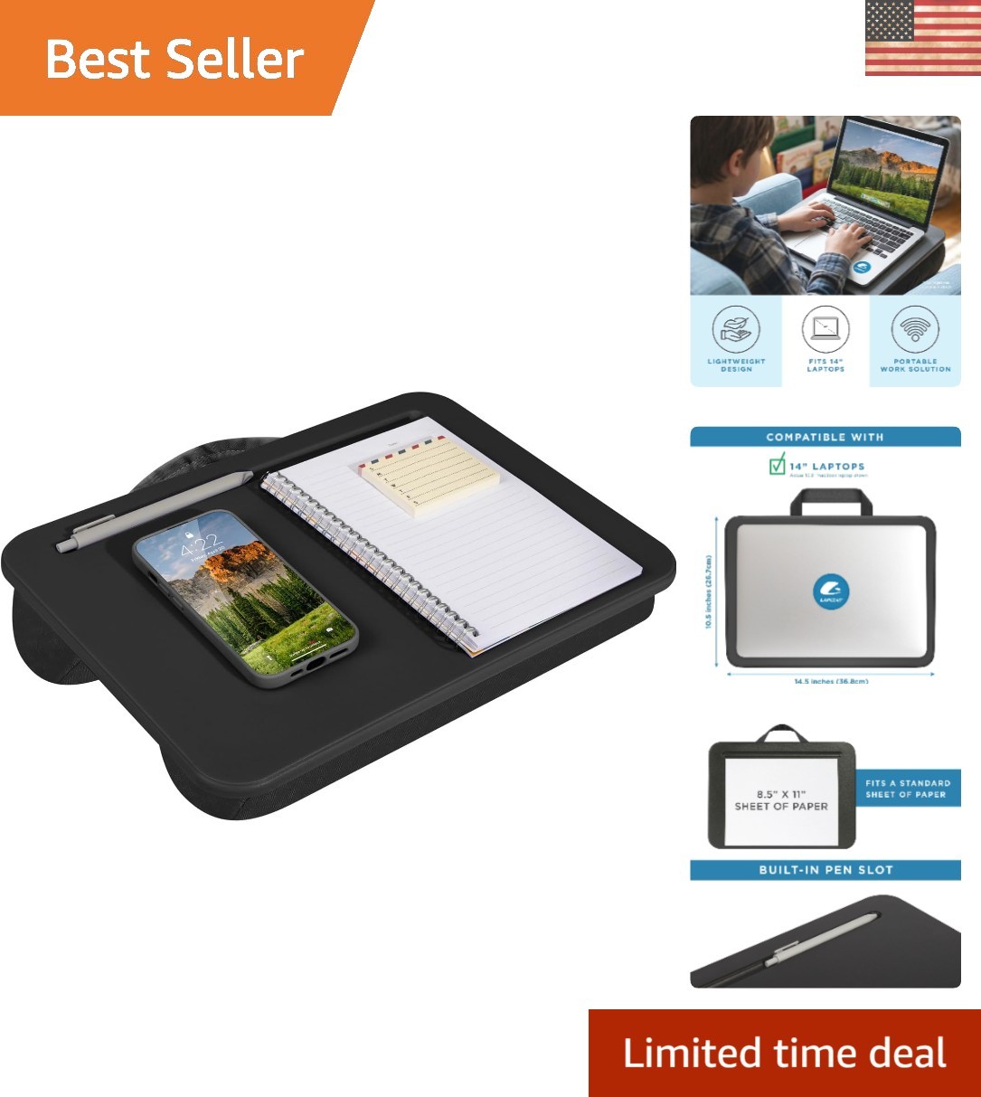 Lightweight Black Lap Desk with Airflow Cushion - Perfect for Students & Pros