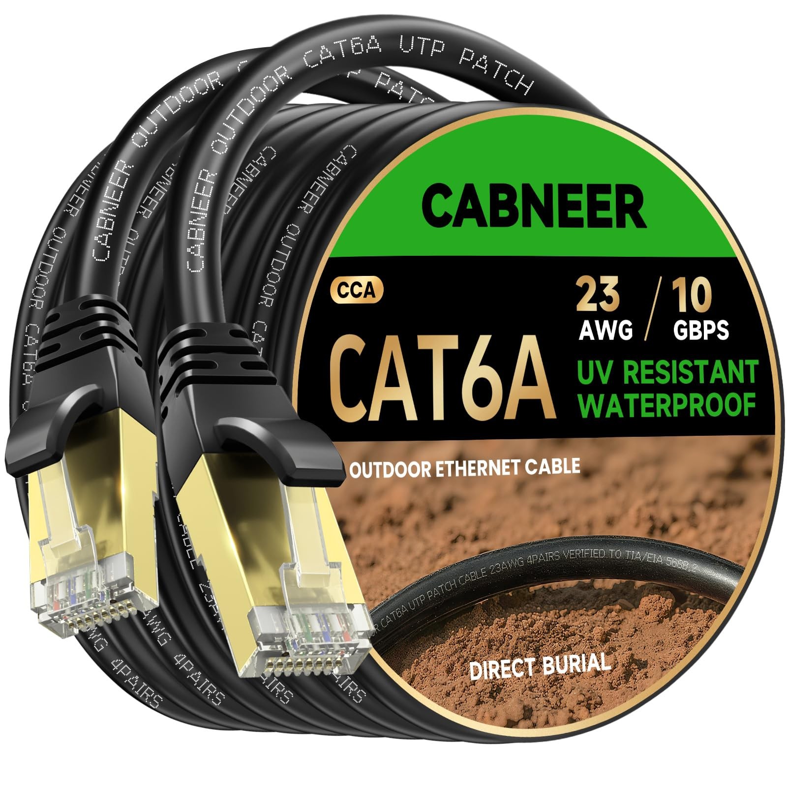 CAT6A Outdoor Ethernet Cable 100Ft, Directâ€'Burial RJ45 Network Cable