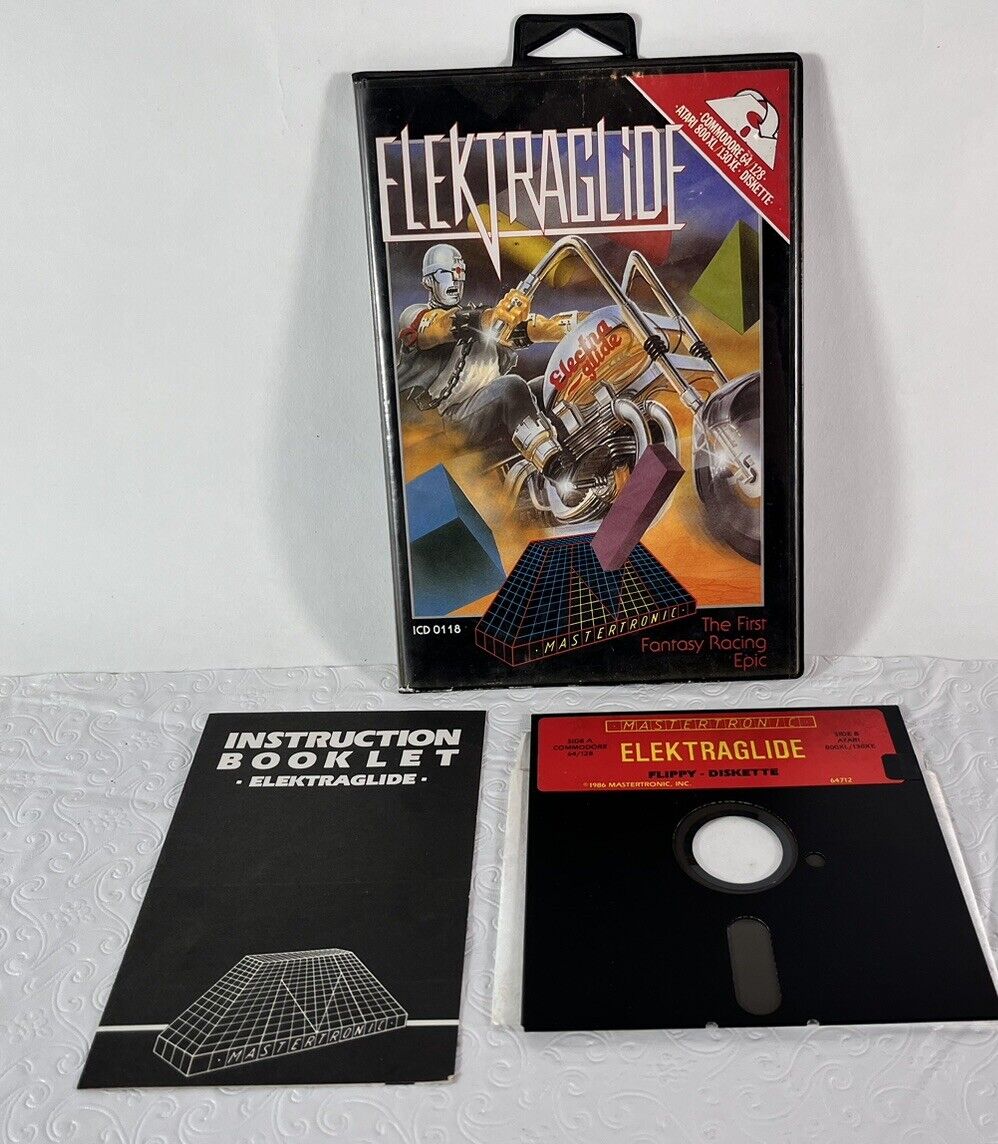 Elektraglide Game Atari 800XL 130XE & Commodore 64/128 Diskette & Book Untested