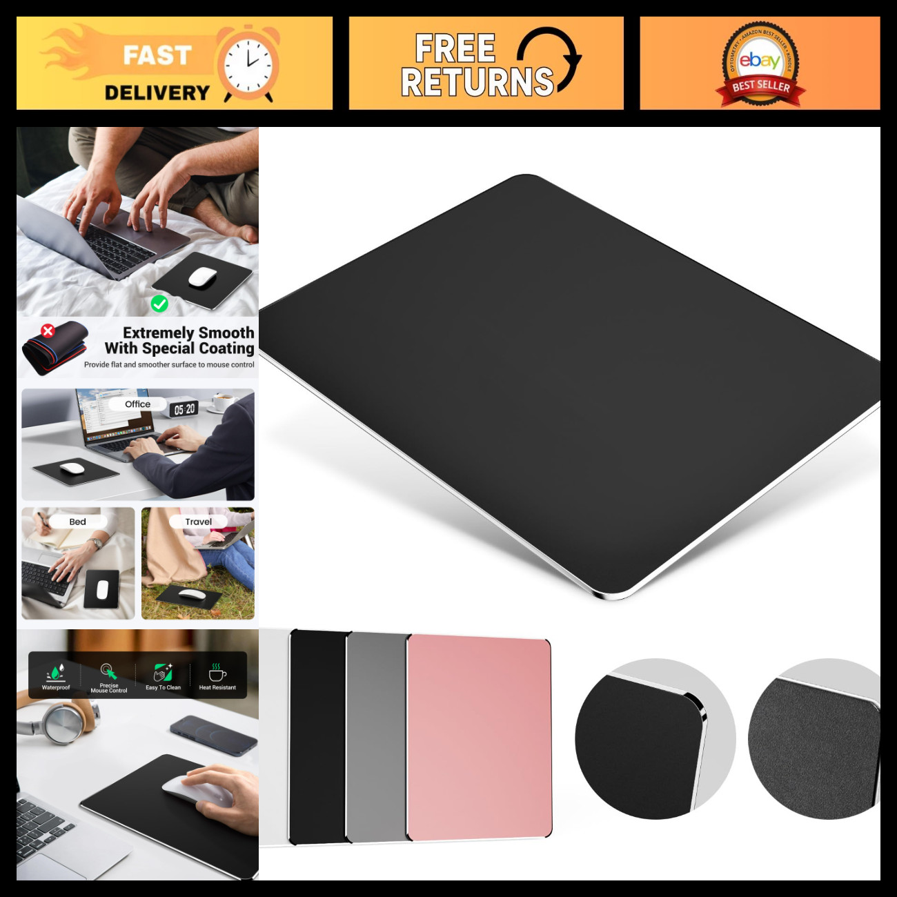 Hard Metal Mouse Pad for Desk & Travel - Durable, Sleek Design for Magic Mouse