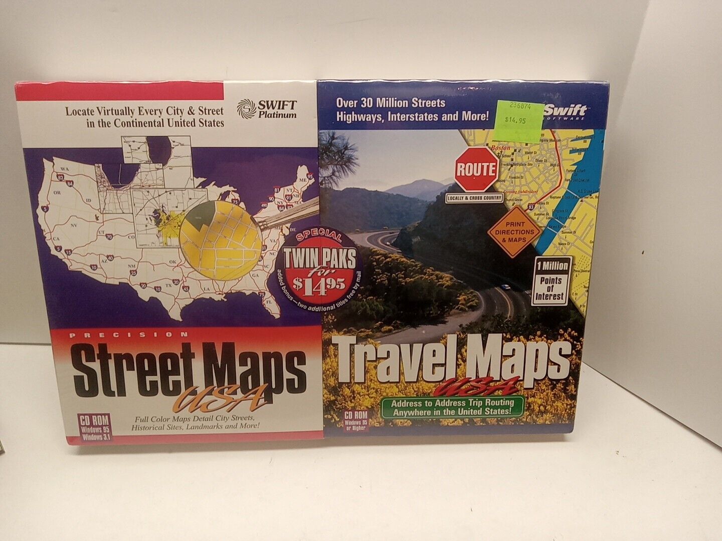 Precision Street Maps USA / Travel Maps USA Twin-Pak (PC, 1998, Swift) Brand New