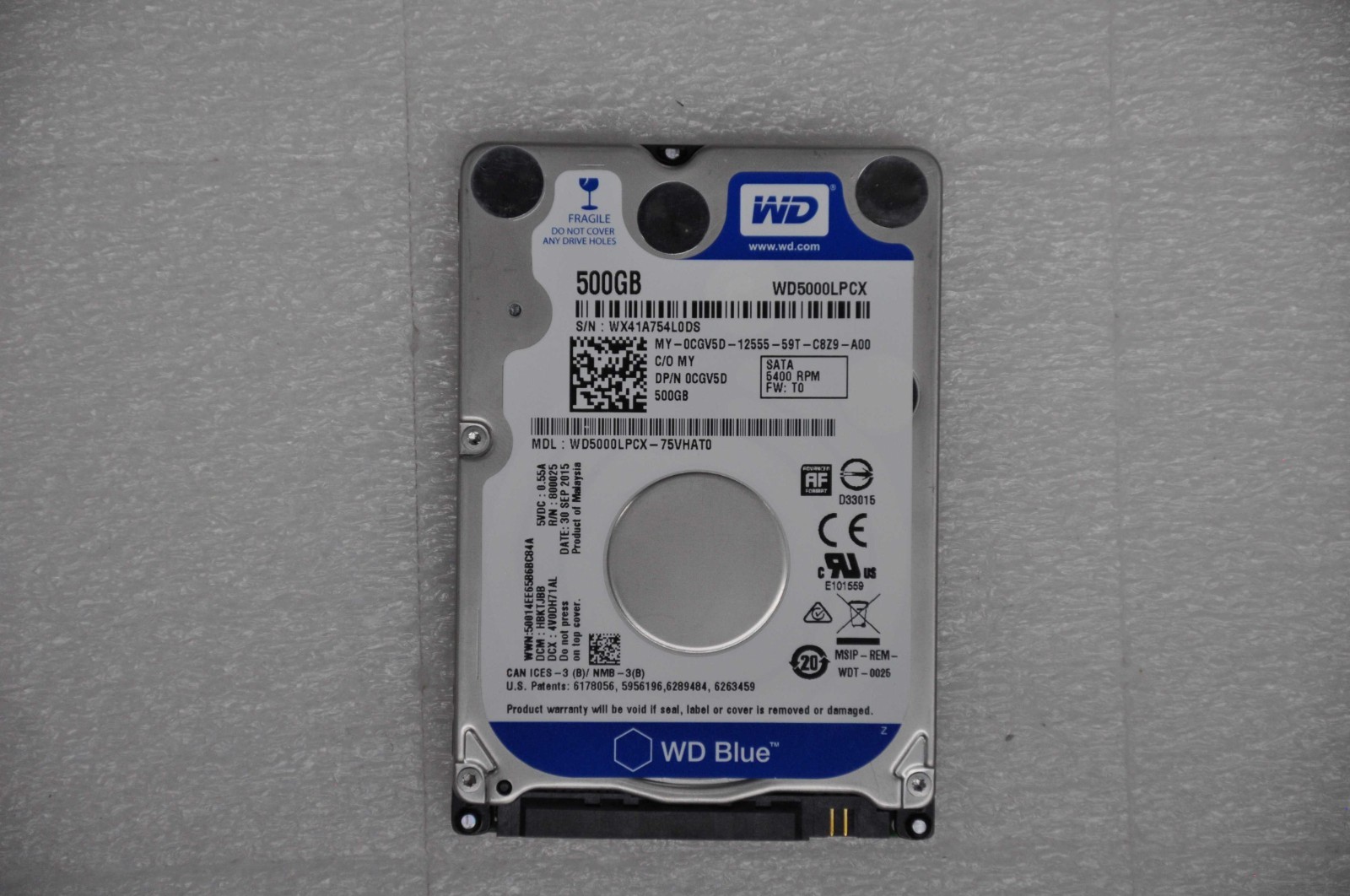 LENOVO HARD DRIVE, SATA 6.0 GBPS, 500GB SPEED 5400RPM 2.5IN 8MB 7MM 45K0680 