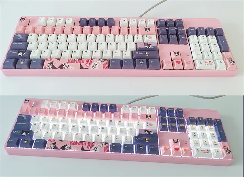 Kuromi Theme Mechanical Keyboard 104keys Hot Plug RGB Mechanical Keyboard USB