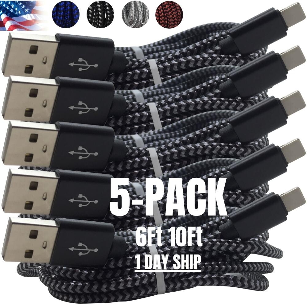 Braided USB Cable Fast Charge Cord For iPhone 14/13/12/11/XS/XR/8/7/6/5 Bulk Lot