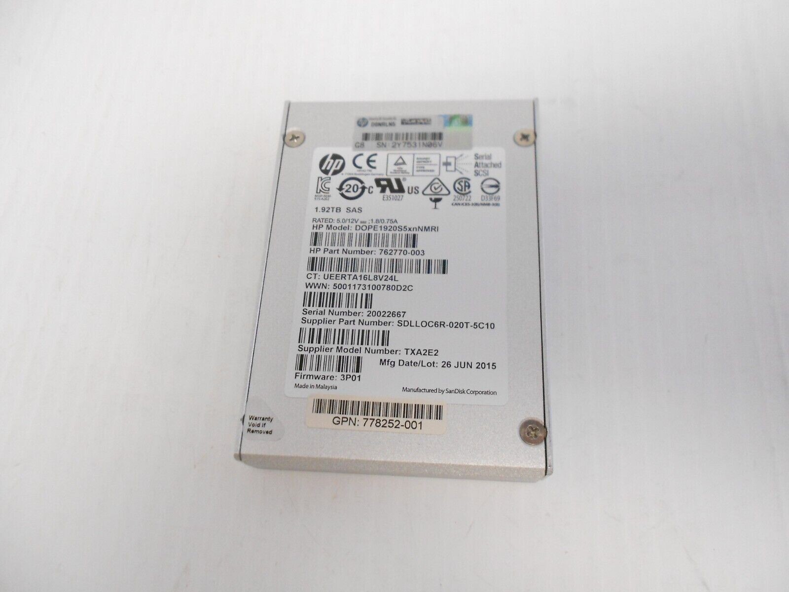 Sandisk 1.92TB SSD SAS 2.5" 6G Server Storage Hard Drive Dell HP 2TB TXA2E2