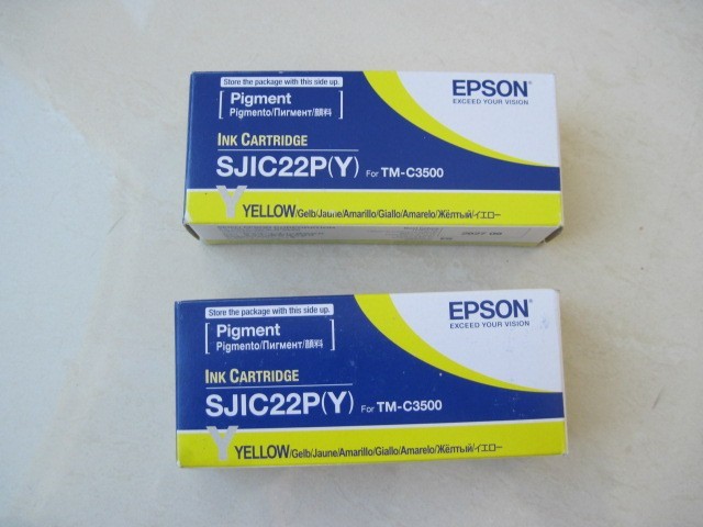 2 X GENUINE Epson SJIC22PY  Yellow Ink cartridge for TM-C3500 EXP 27-09