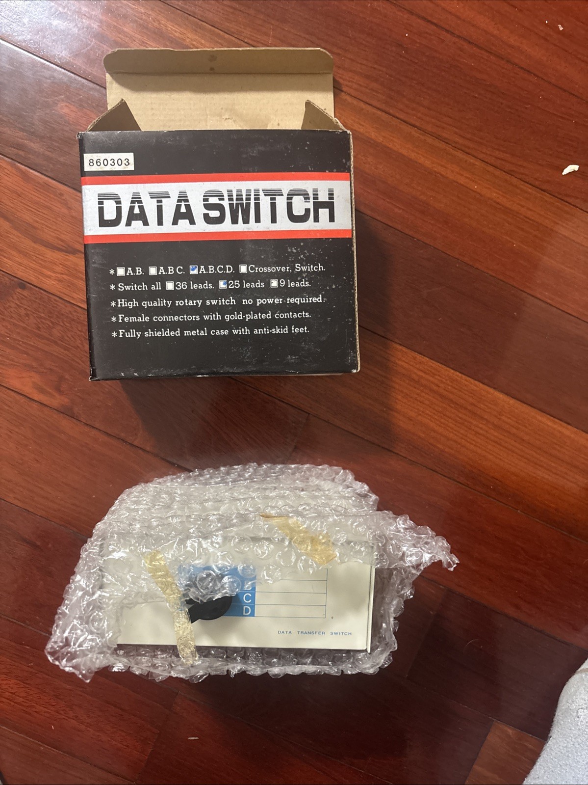 Vintage 4-Way DB25 Manual Data Switch Box ABCD Parallel Serial New Old Stock NOS