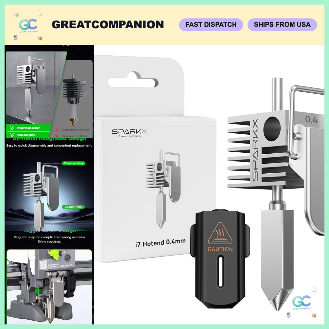 High-Performance 3D Printer Hotend with 0.4mm Nozzle, All-Metal Extruder, 300℃ H
