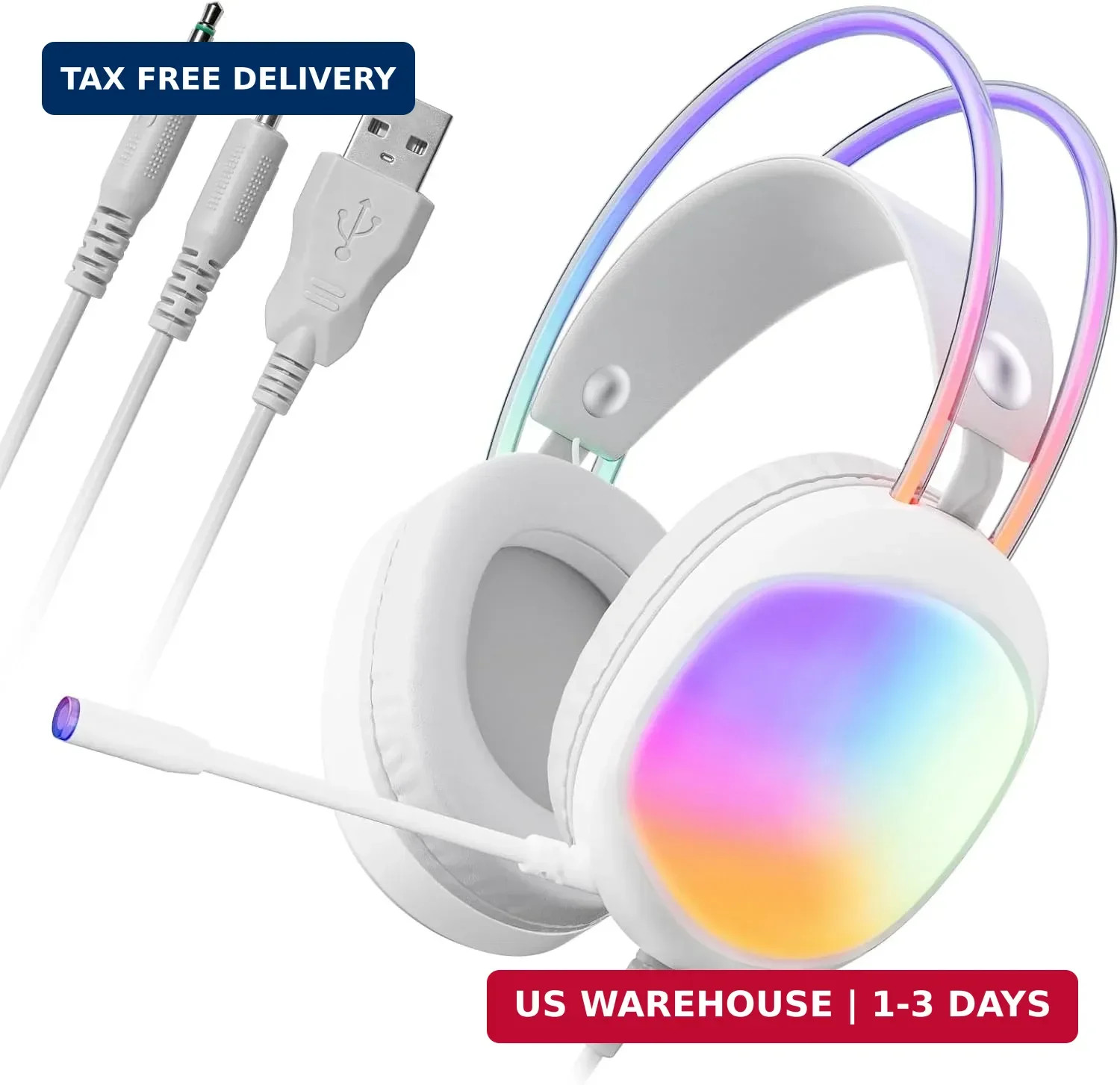 Headset with Mic, RGB Wired Gaming Headset with Surround Sound, Noise Canceling
