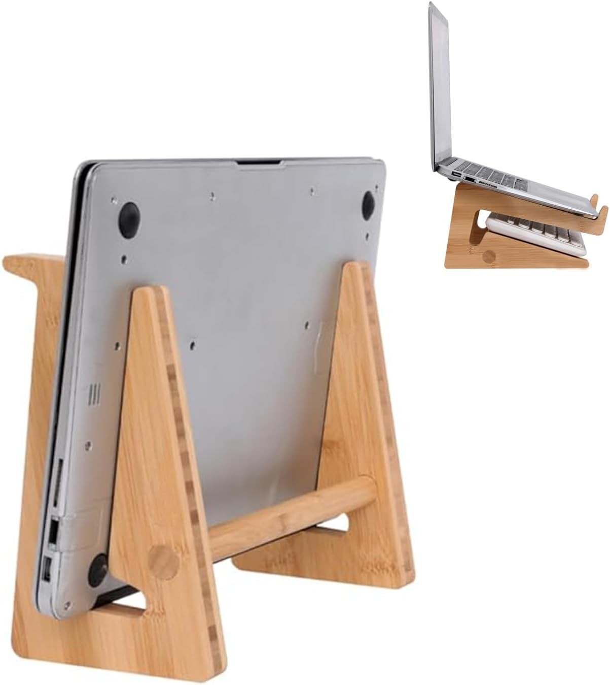 Wooden Vertical Laptop Stand for Desk, Bamboo Laptop Holder Compatible
