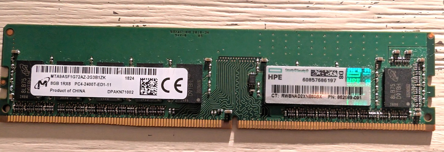 862689-091 HP 8GB (1x8GB) Single Rank x8 DDR4-2400.