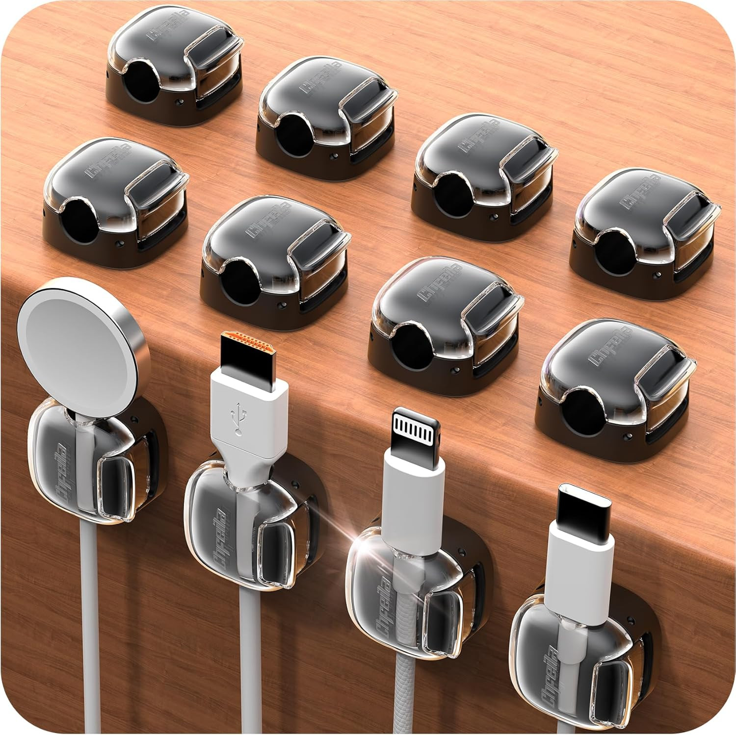 Cable Clips,12 Pack Cord Holder Cord Organizer [1S Lock & Strongest Adhesive]