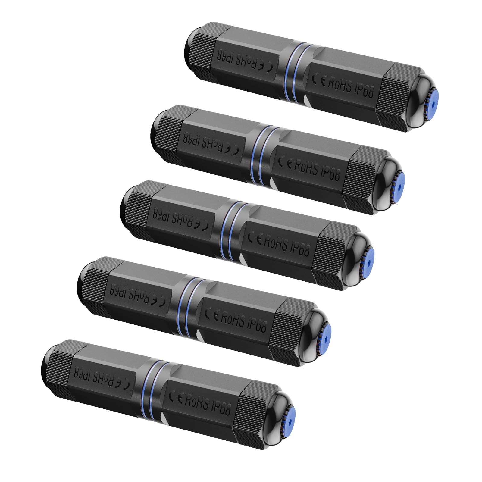 VCELINK CAT6 Waterproof RJ45 Coupler IP68 5.3" PoE Support, Blue, 5-Pack