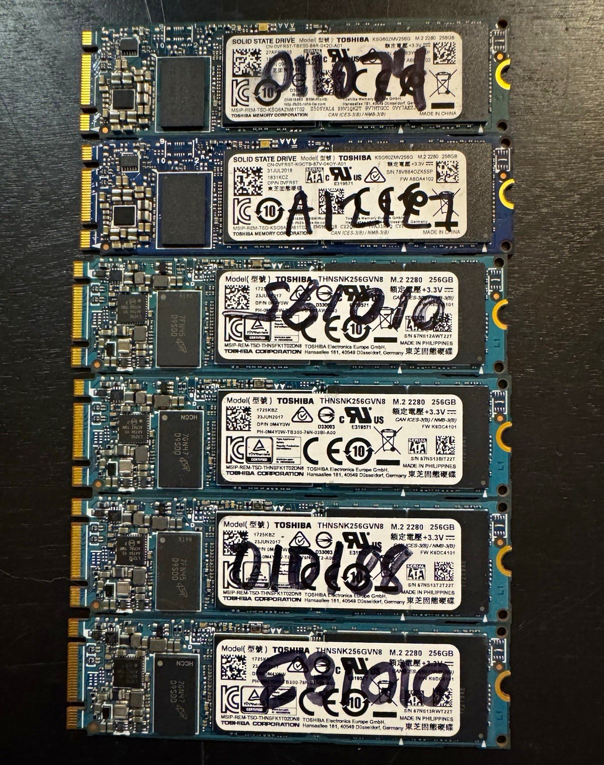 Toshiba Lot of 6 256GB Internal SSD M.2 2280 KSG60ZMV256G THNSNK256GVN8