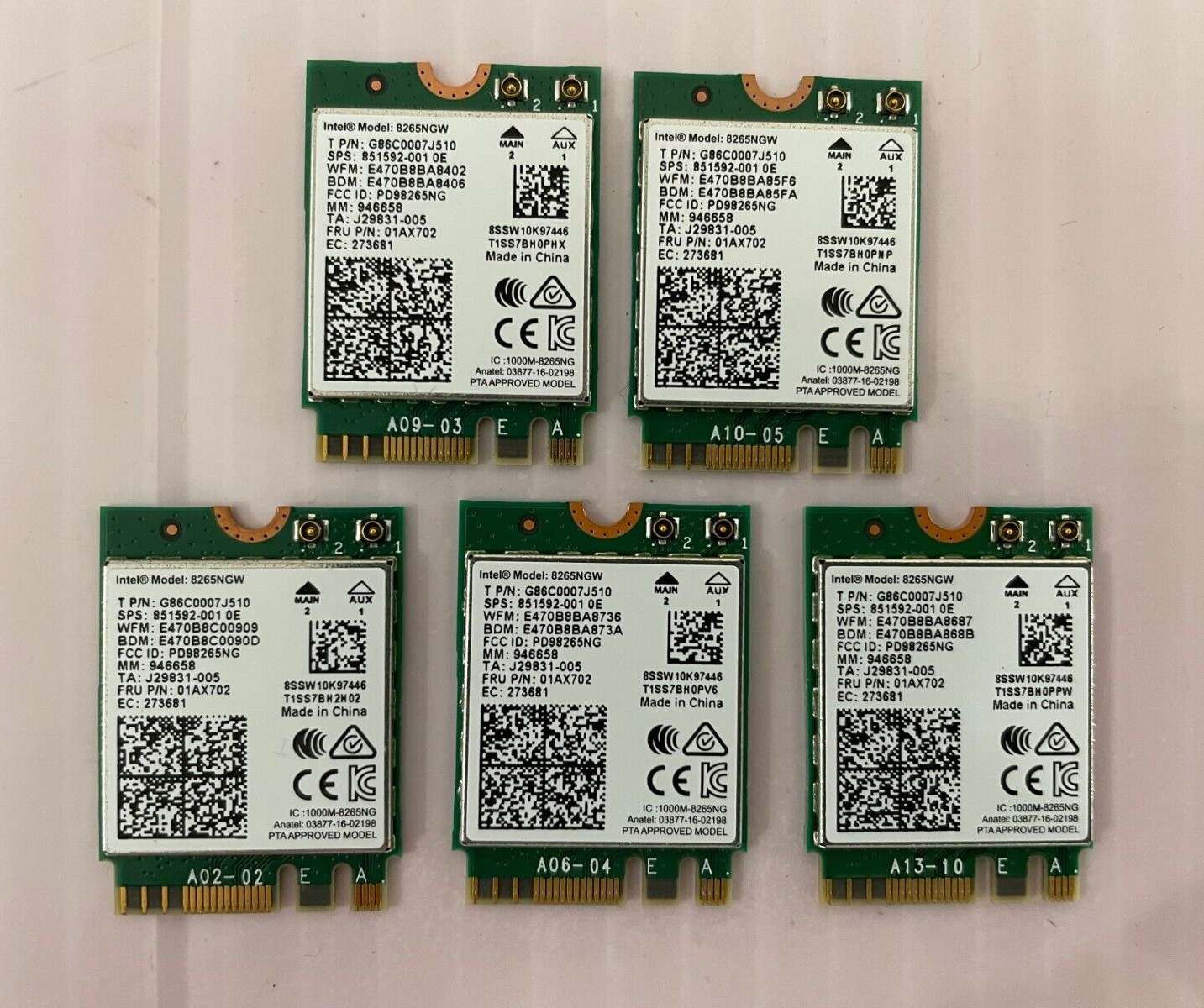Lot of 5   Intel 8265NGW Wireless-AC 8265 802.11ac M.2 Wireless Card + Bluetooth