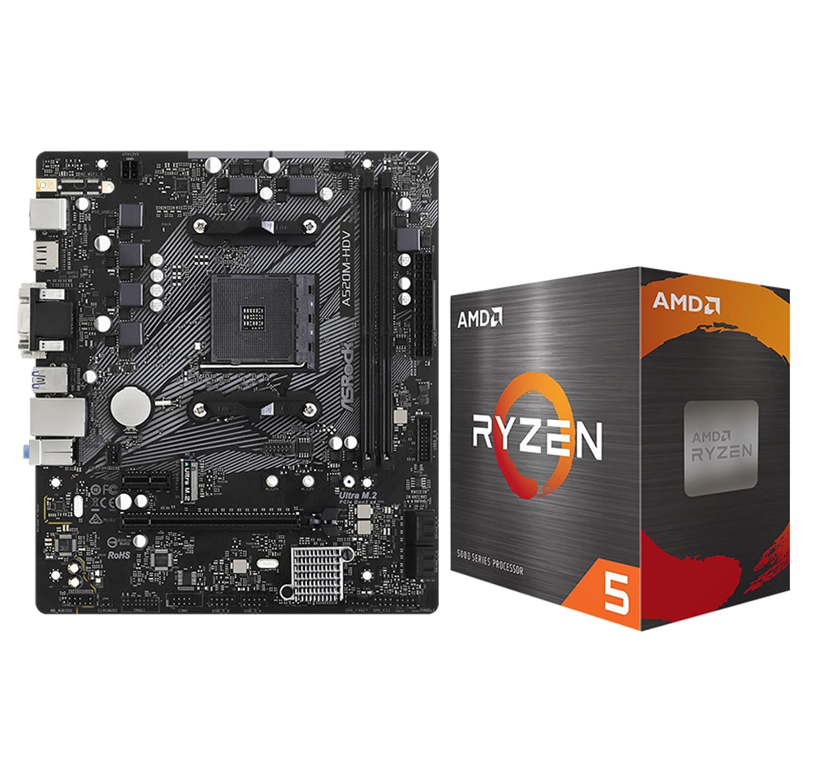 MICRO CENTER AMD 5500 Processor with ASRock A520M-HDV AM4 DDR4 Motherboard