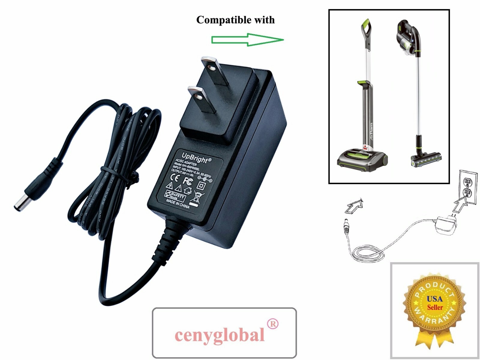 AC Power Adapter For BISSELL AirRam Cordless Vacuum 1610982 K12S270050U Charger