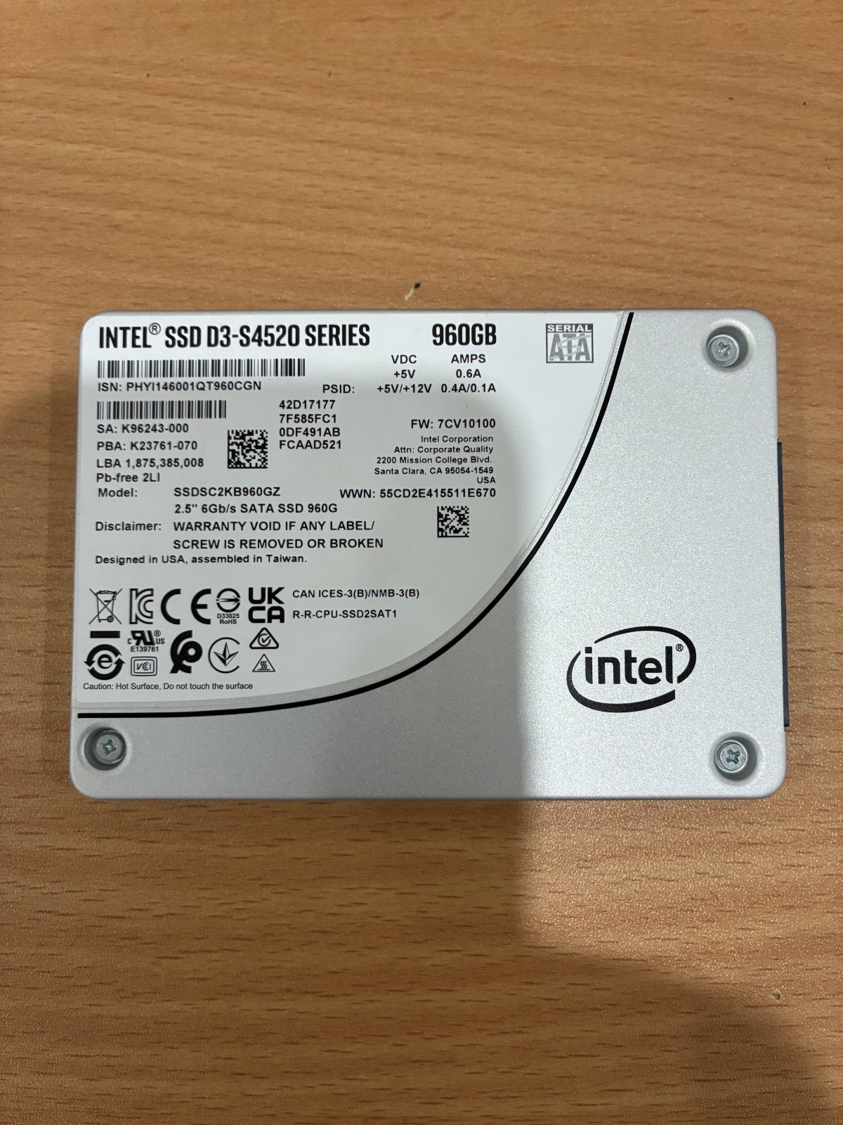 Intel D3-S4520 960GB SATA 2.5 in Enterprise SSD | SSDSC2KB960GZ