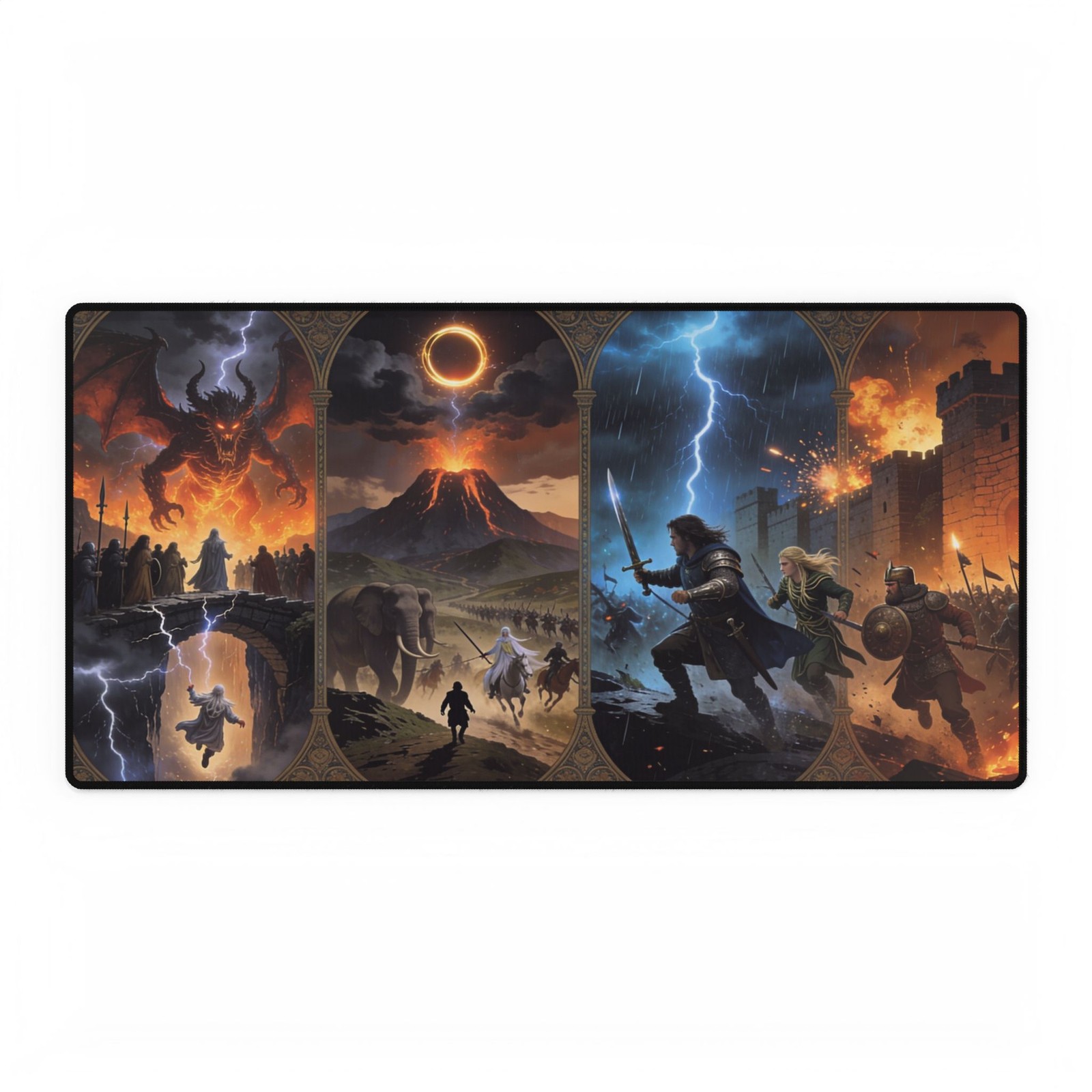 LOTR Desk Mat, Epic Middle Earth Battle Scene Mouse Pad