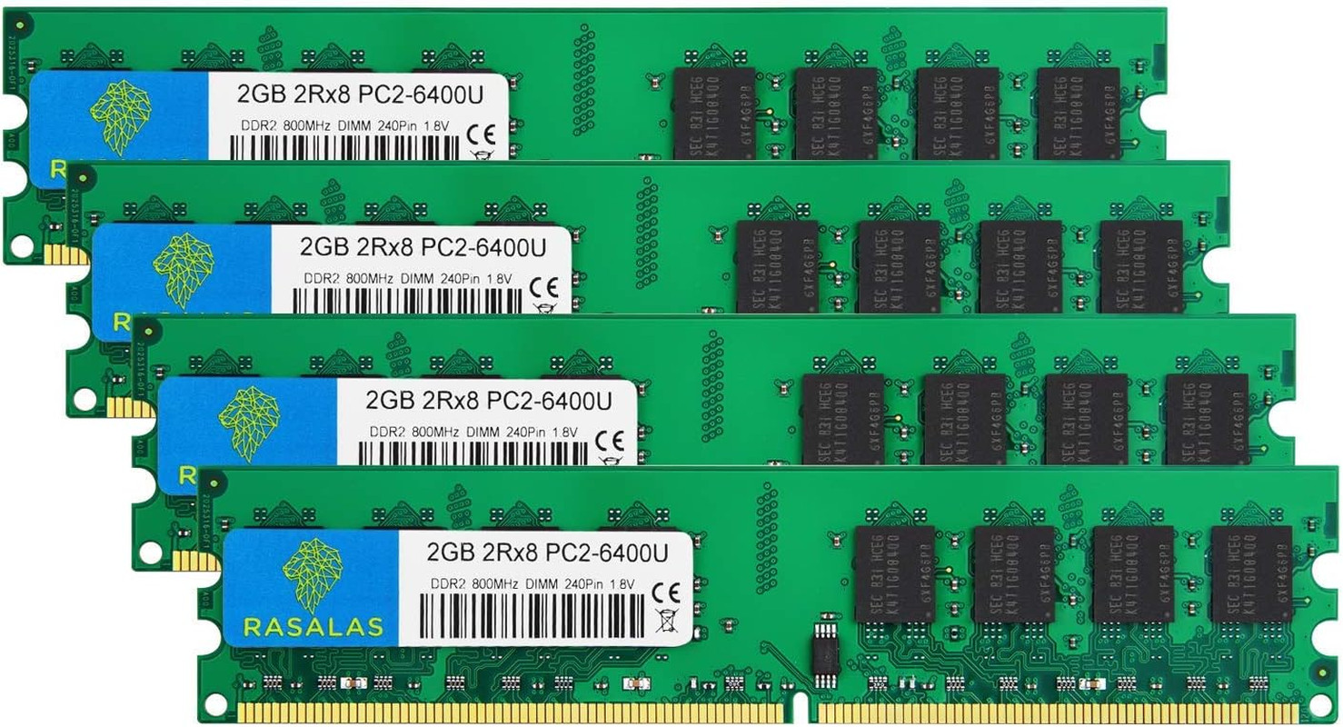 DDR2 800 PC2-6400 8GB DDR2 Kit (4X2Gb) DDR2-800 Udimm 2GB Ram 2RX8 1.8V CL6 Non-