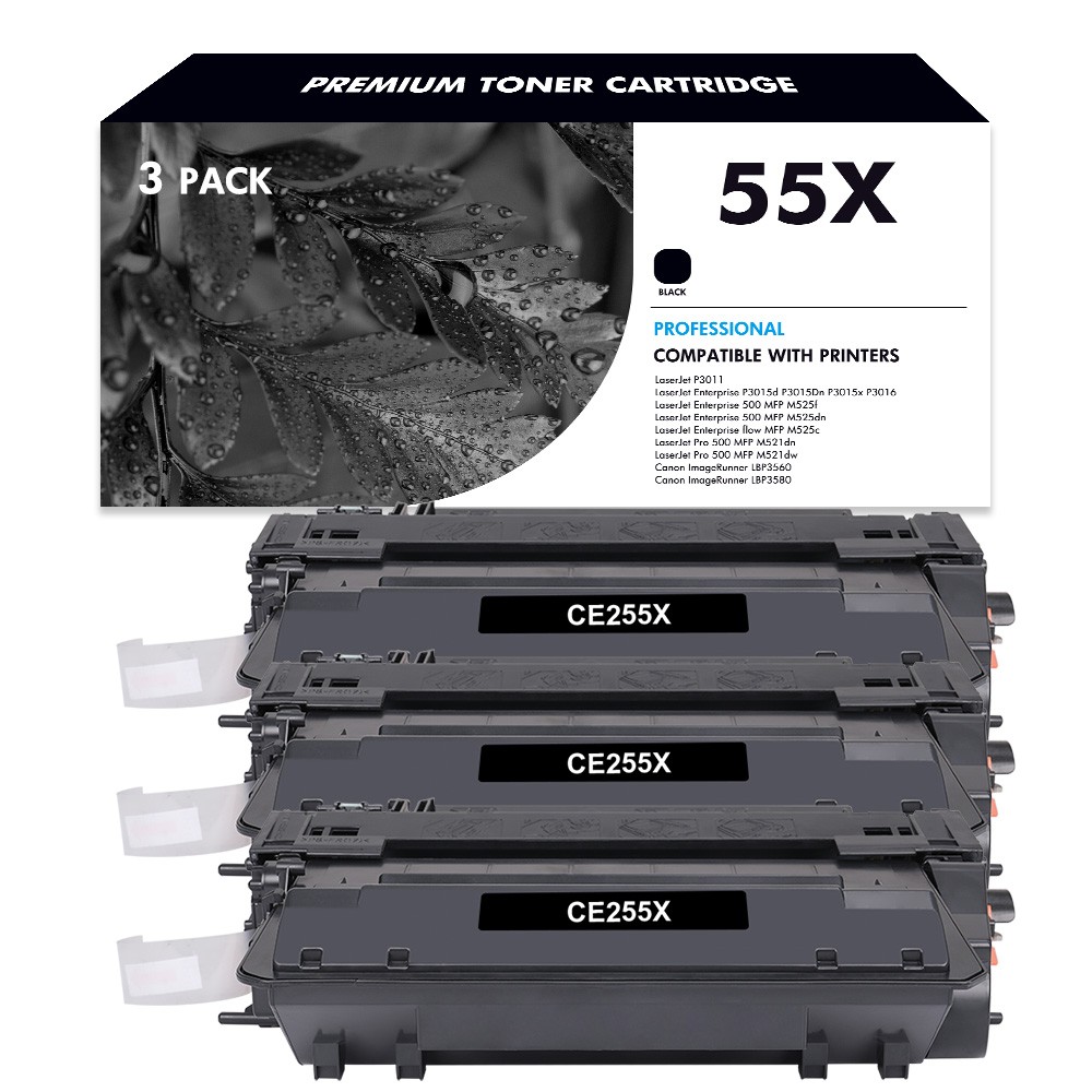 3x 55X CE255X Toner Cartridge Compatible with HP P3015x P3016 P3015 MFP M525dn