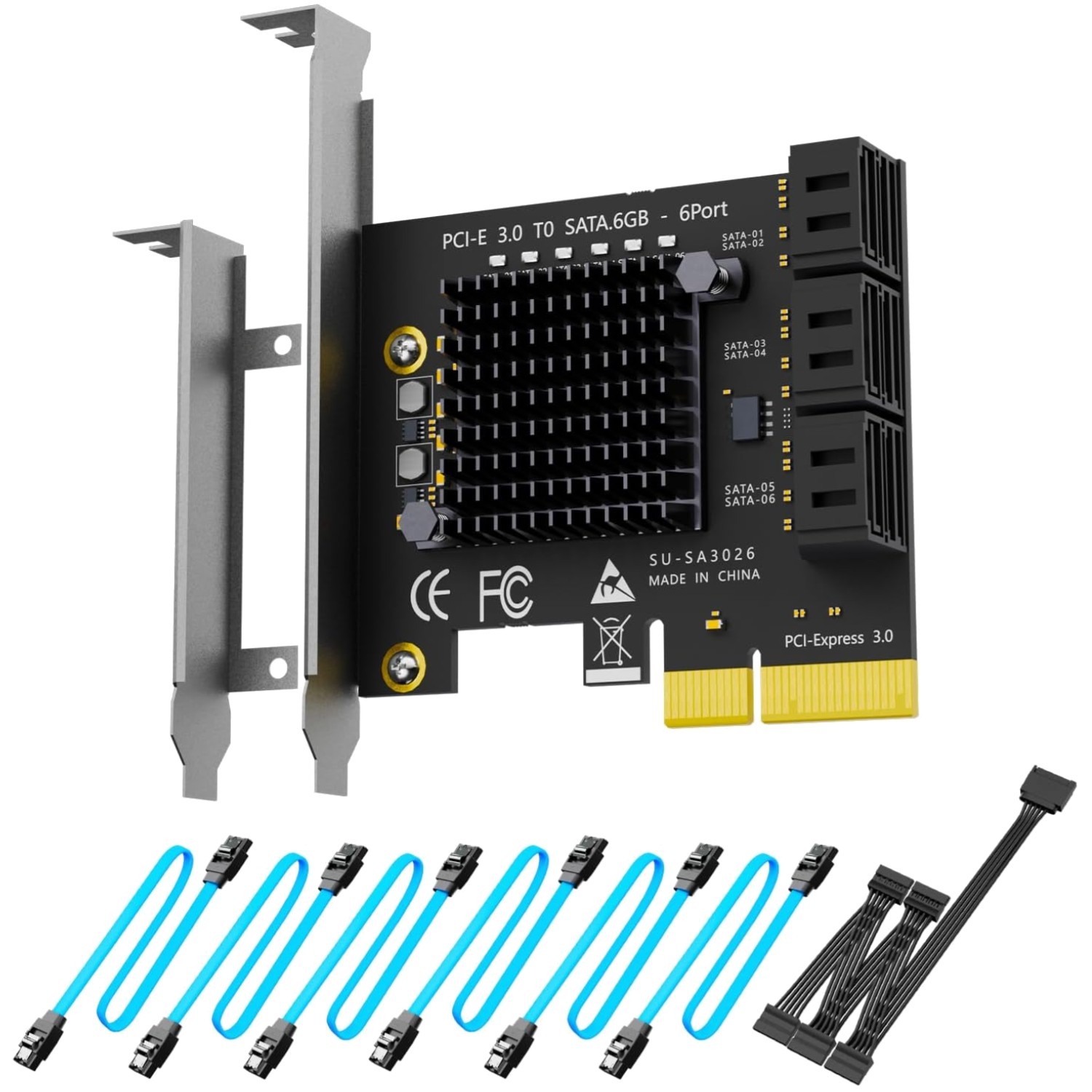 SATA Card for PC - 6-Port Expansion, LED Indicators
