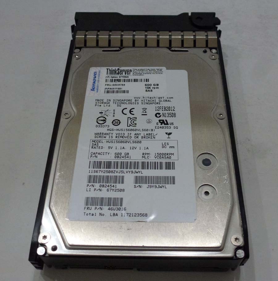 Lenovo ThinkServer 03X3733 600GB SAS 15K RPM Hard Drive 67Y2645 91Y1931 67Y2508