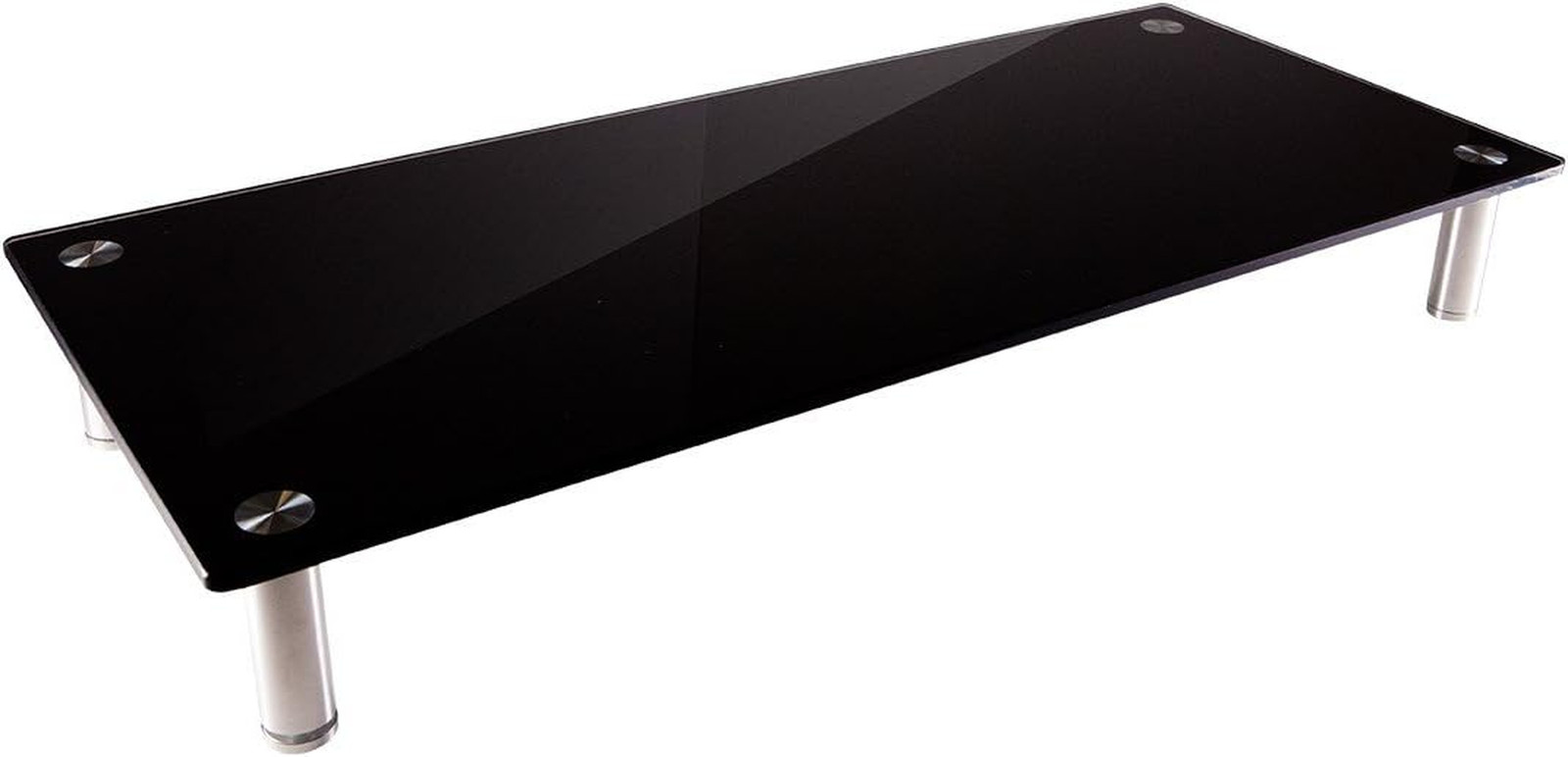 Medium Multimedia Desktop Stand, Black Glass (27.6" X 12.2" X 3") - Stand & Rise