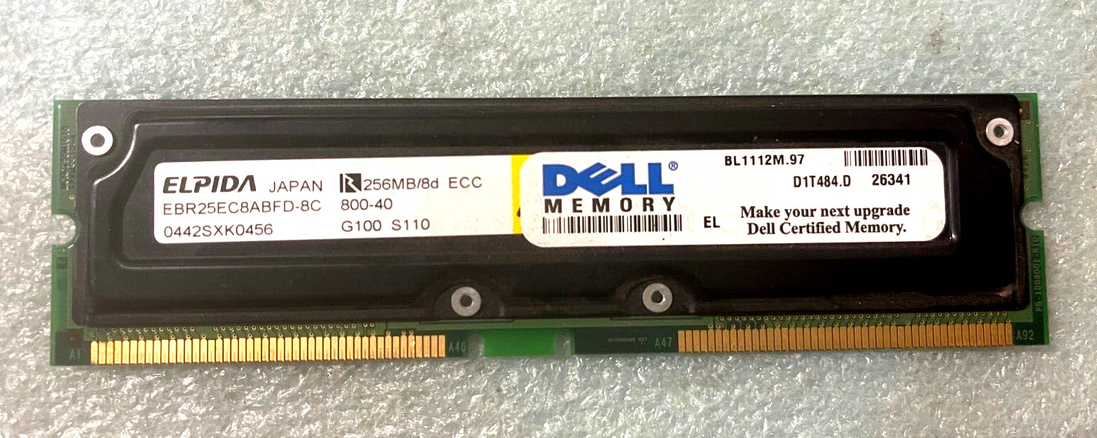 ELPIDA DELL 256 MB RAMBUS MEMORY MODULE EBR25EC8ABFD-8C 800-40 RM2-CMP52-22