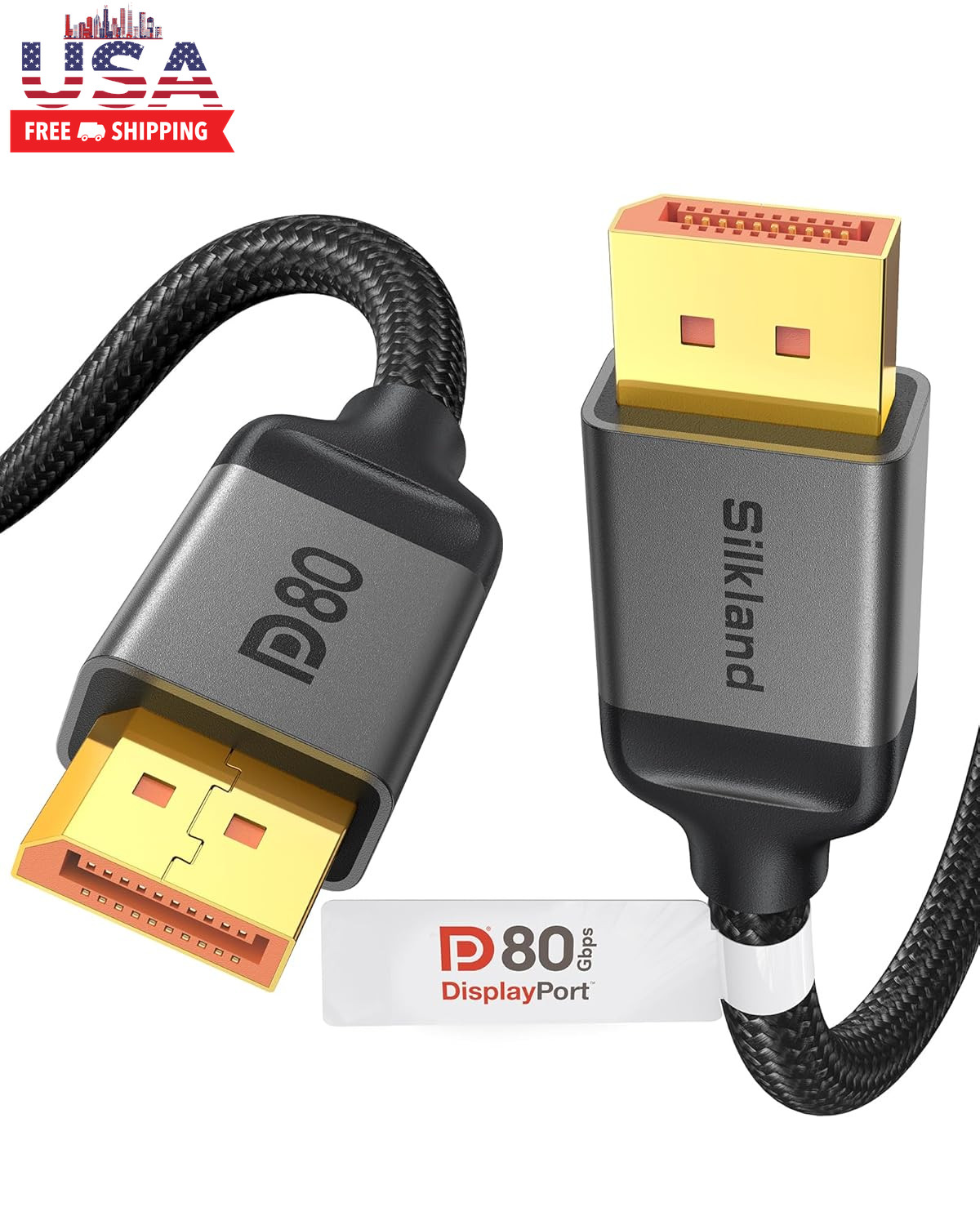 80Gbps Displayport Cable 2.1 6.6FT/2M [VESA Certified], [8K@240Hz, 4K@540Hz 360H
