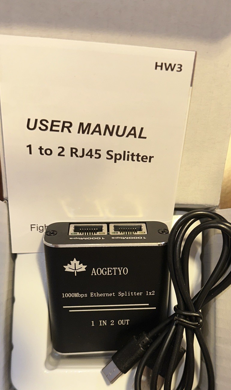 NEW, Ethernet Splitter 1000Mbps LAN Network Internet 1 In 2 Out, #E01-EK32625-8