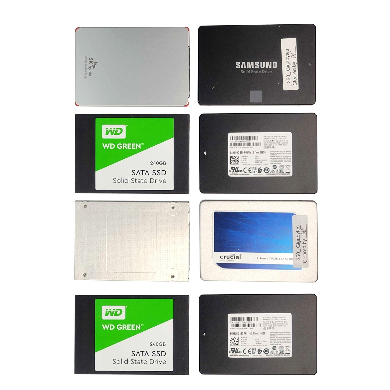 LOT OF 8 Mixed Brand 240GB-256GB SATA III 6 Gb/s Internal Hard Drive