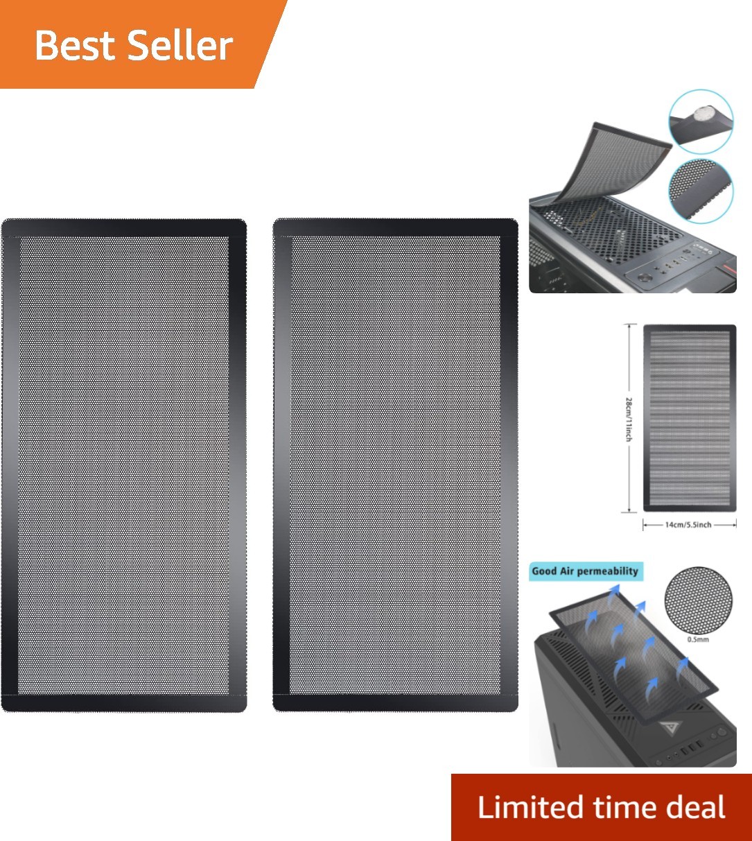 280x140mm Magnetic PC Fan Dust Mesh - Efficient Cooling & Protection