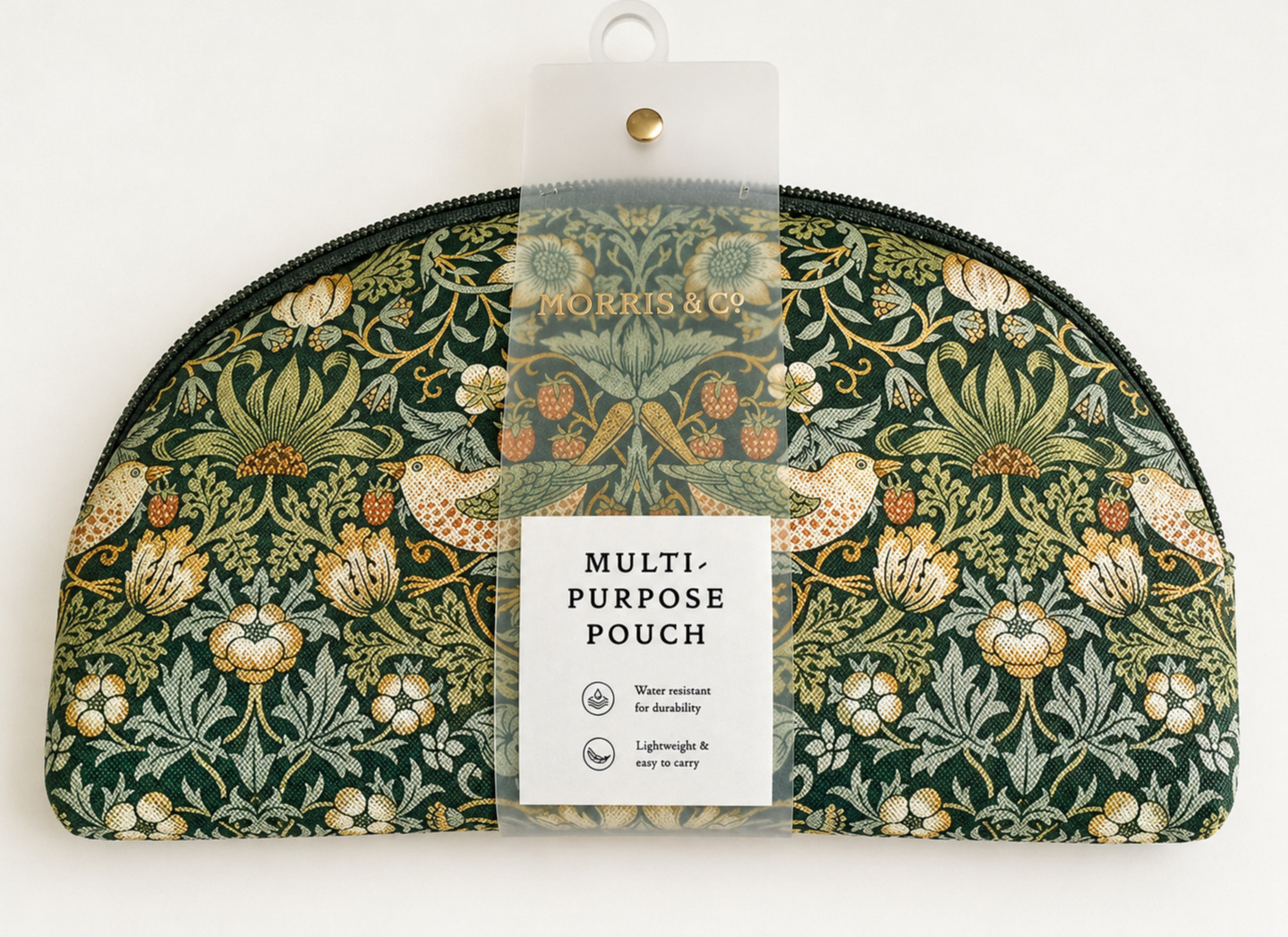 William Morris & Co Strawberry Thief Pouch Make Up Bag Travel 9.5x6" Green