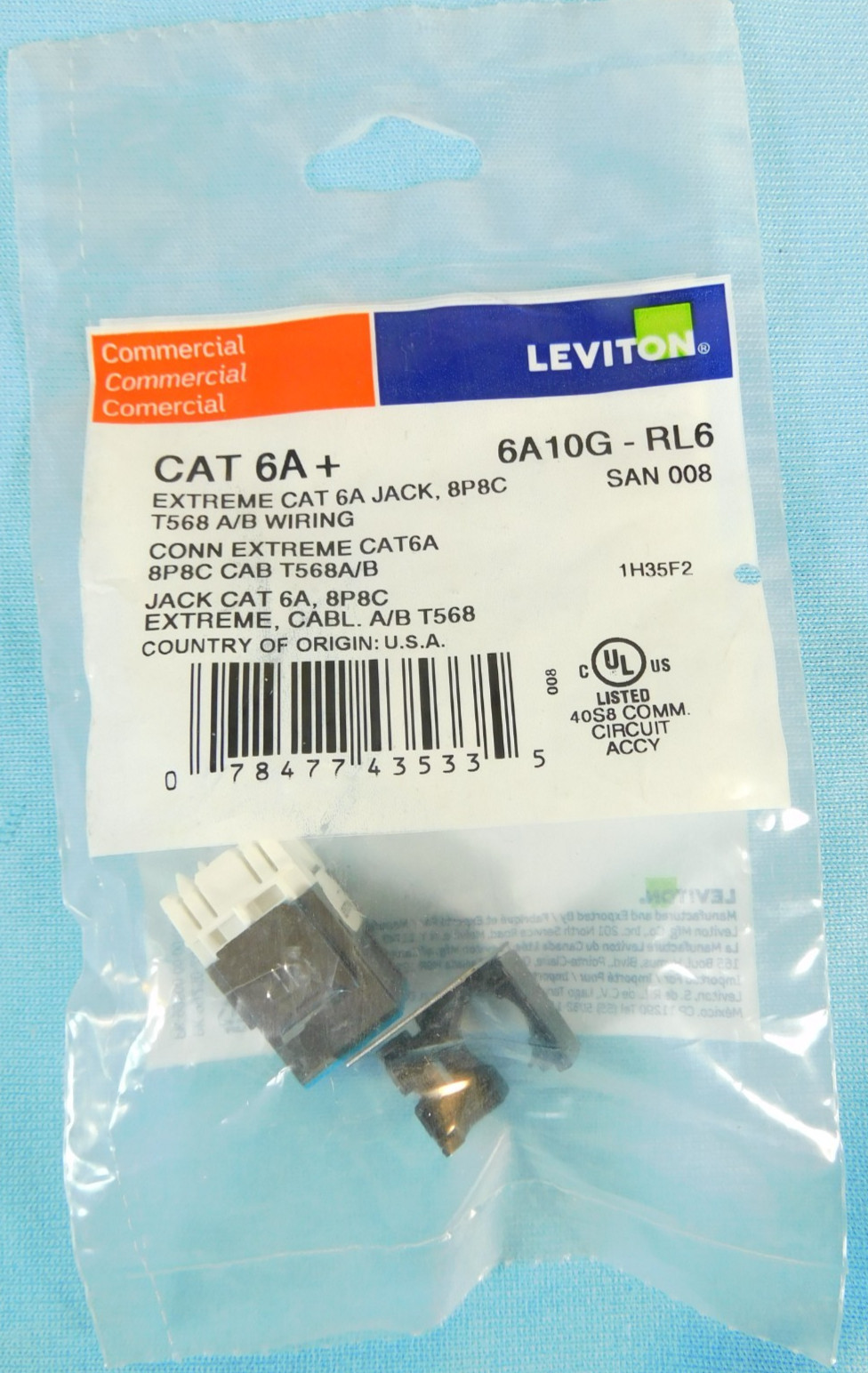 Leviton 6A10G-RL6 Extreme CAT6A+ UTP Jack, Blue - QUANTITY OF 4