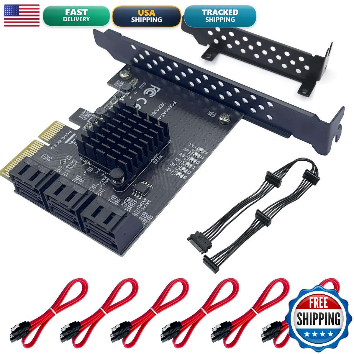 PCIe SATA Card 6-Port SATA III 6Gbps ASM1166 PCIe x4 Controller