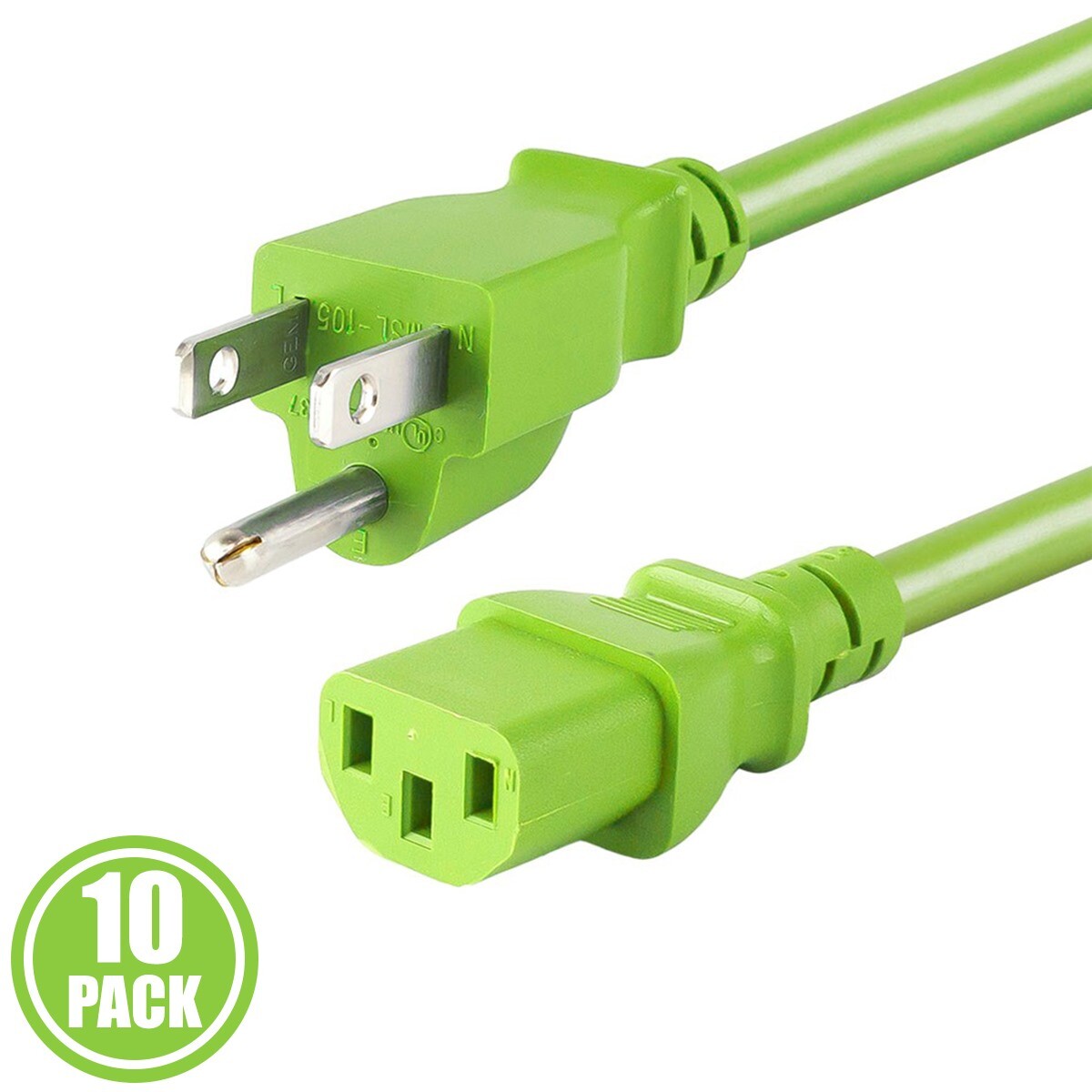 10x 1FT PC Computer Monitor Power Cord Cable NEMA 5-15P To IEC C13 18AWG Green
