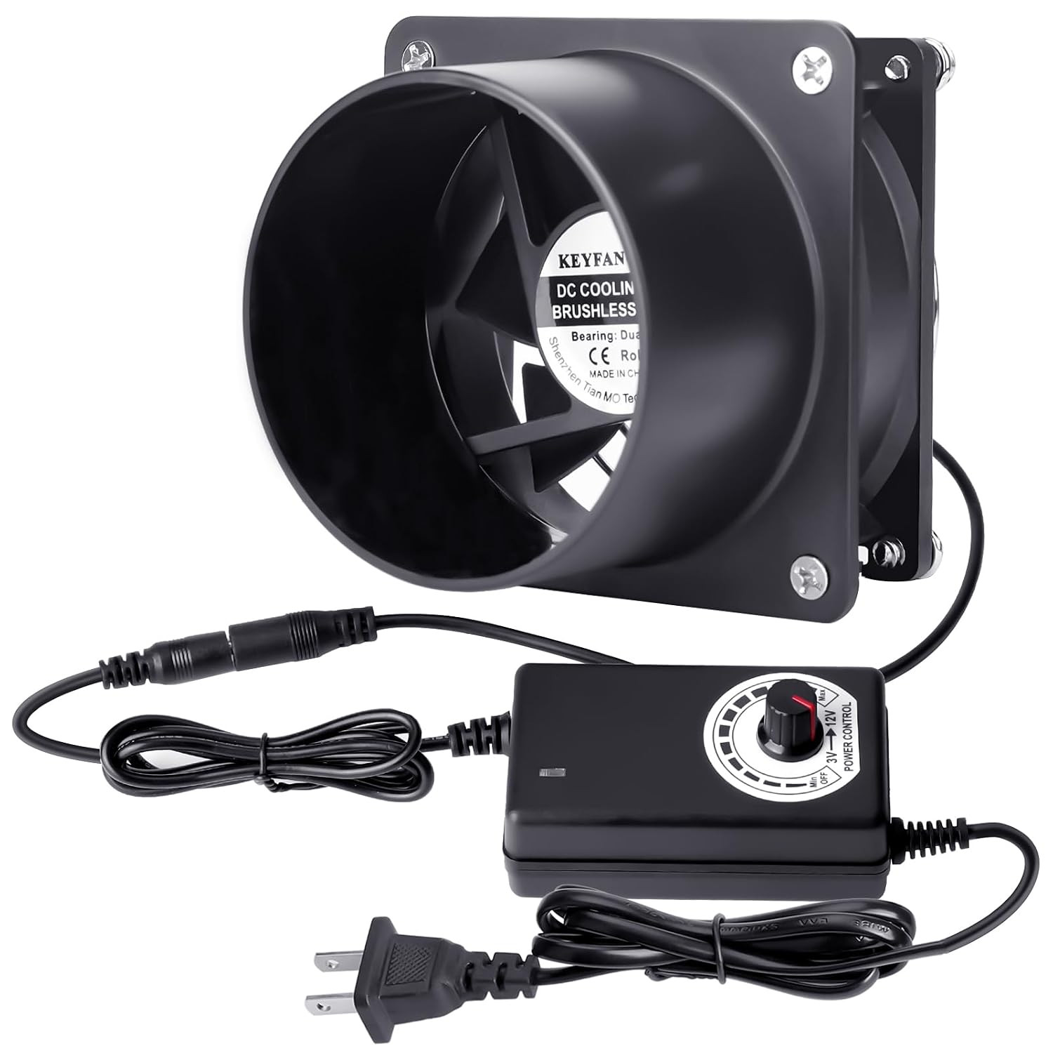 Small Axial Exhaust Fan, 80Mm 12V DC Fan with AC Plug Dual Ball Bearings Air Exh