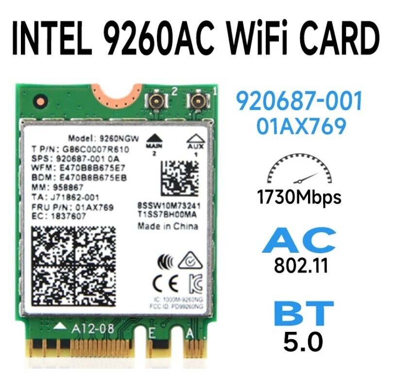 Lenovo FRU Intel Thunder Peak 2 9260 2*2ac+BT5.0 PCIE Non-Vpro M.2 Wifi Card