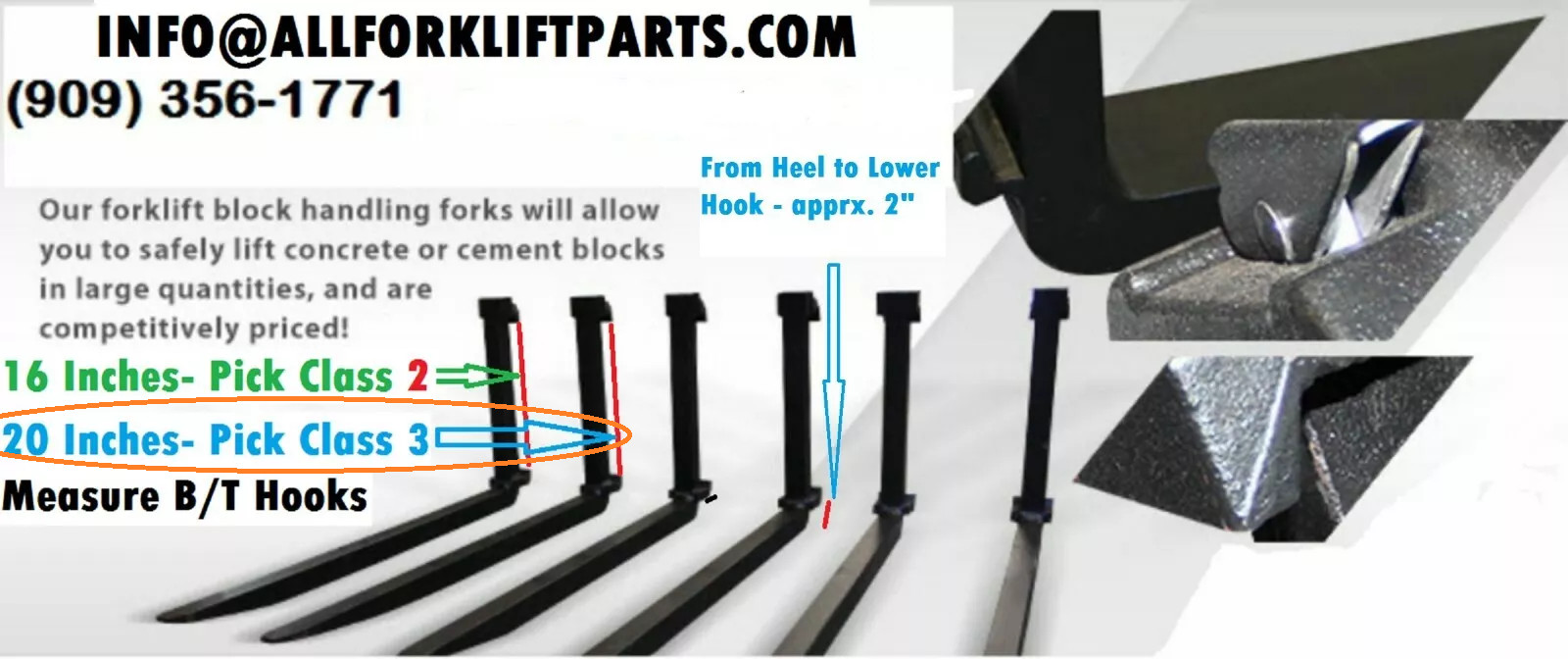 FORKLIFT BLOCK FORKS 2x2x48 48" CLASS 3 III  Construction Cement *3 PAIRS 6 FORK