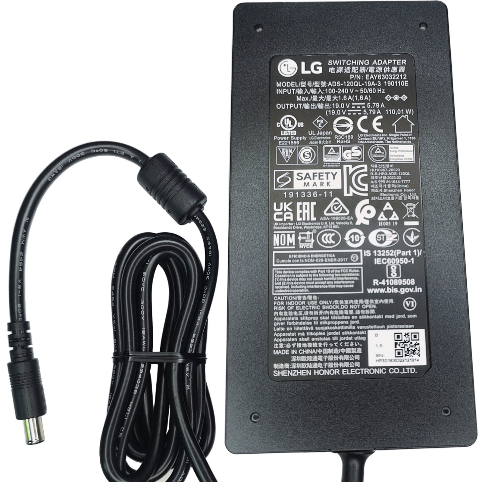 Genuine 19V 5.79A AC/DC Adapter For LG 34GN850-B Monitor ADS-120QL-19A-3 190110E