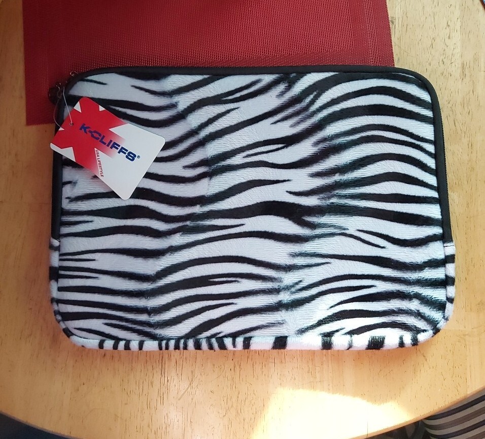 K-Cliffs Faux-Fur Zebra Animal Print Carrying Case Laptop Notebook Case 14"x10"